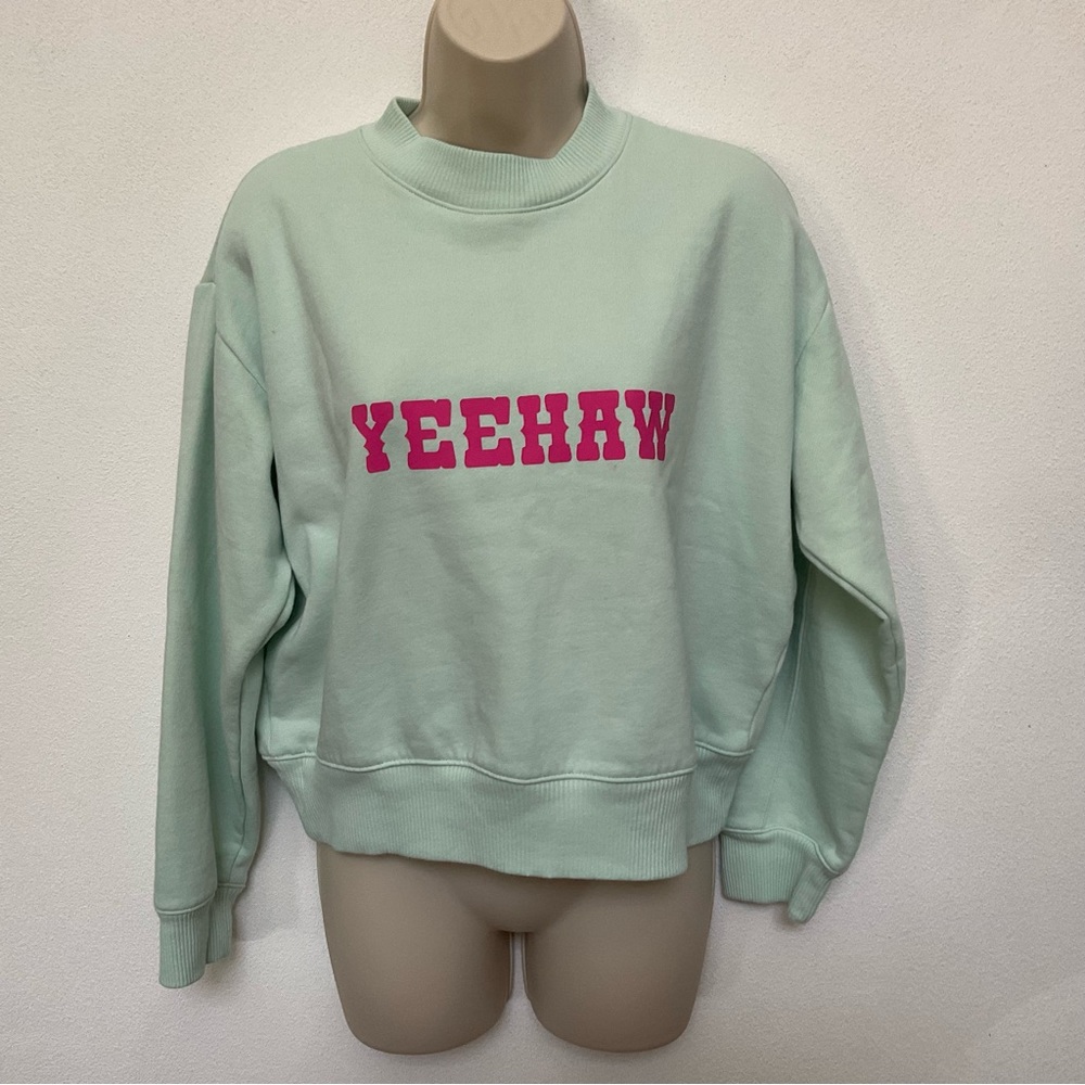 A New Day Mint, Pink Yeehaw Cowboy Graphic Crewneck Sweatshirt Size S